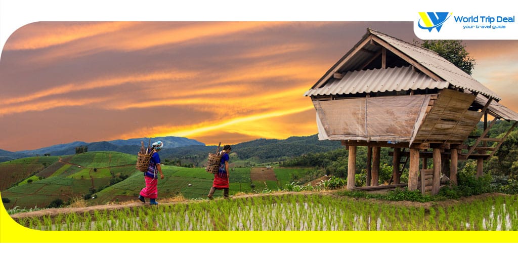 Hmong woman with rice field terrace background in chiangmai thailand – world trip deal