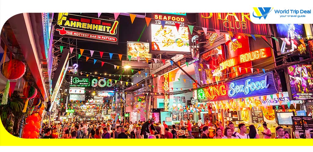 Walking street photo with many go go bars and night clubs main tourists attraction – world trip deal